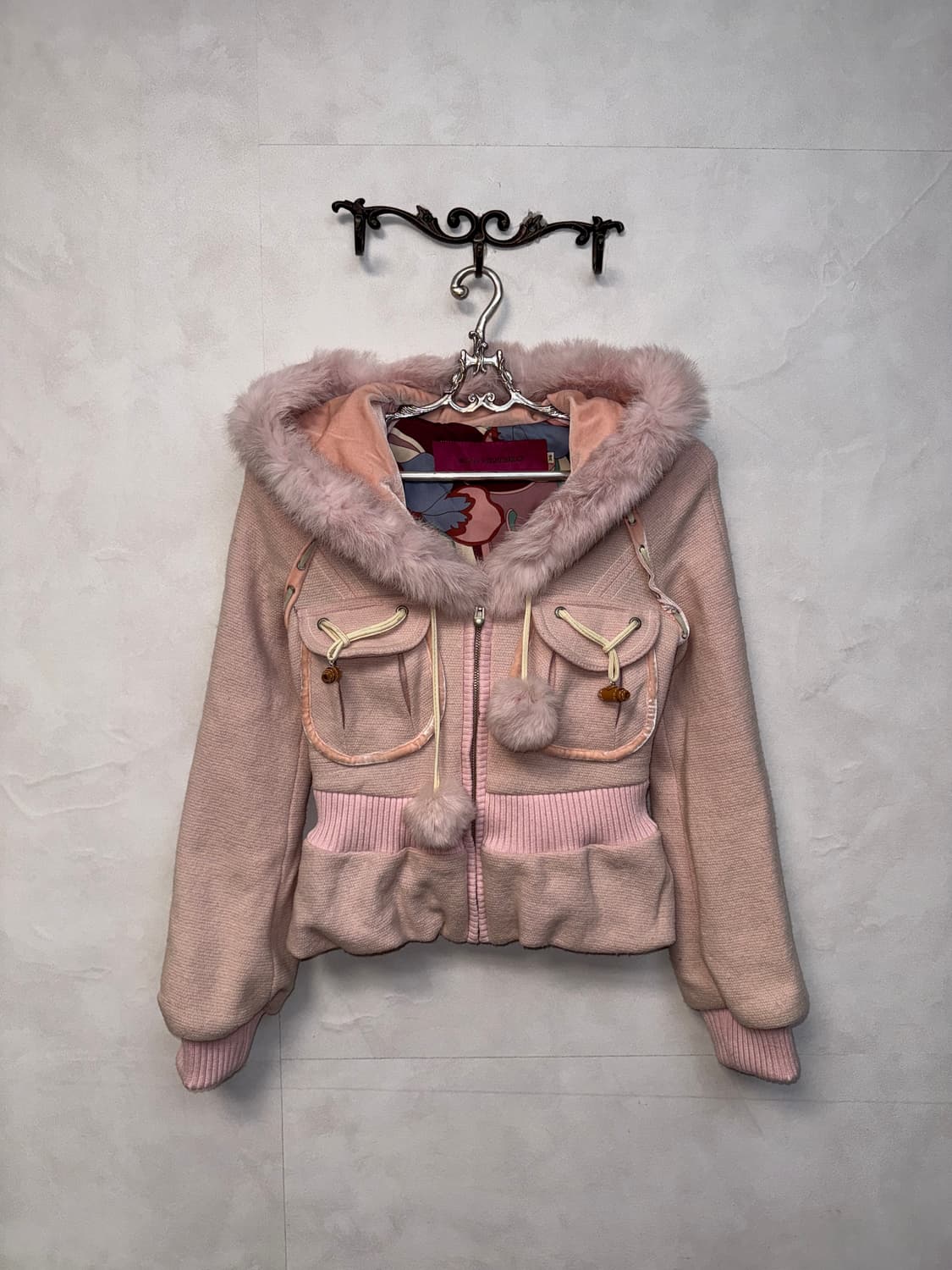 Baby pink oriental rabbit fur hood zipup 상품이미지1