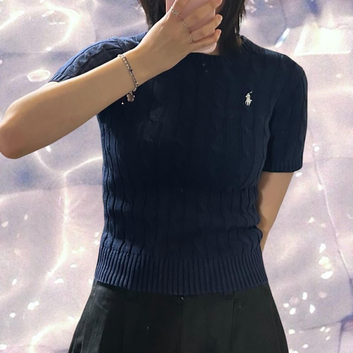 폴로 랄프로렌 꽈배기 반팔 니트 네이비 XS 상품이미지3