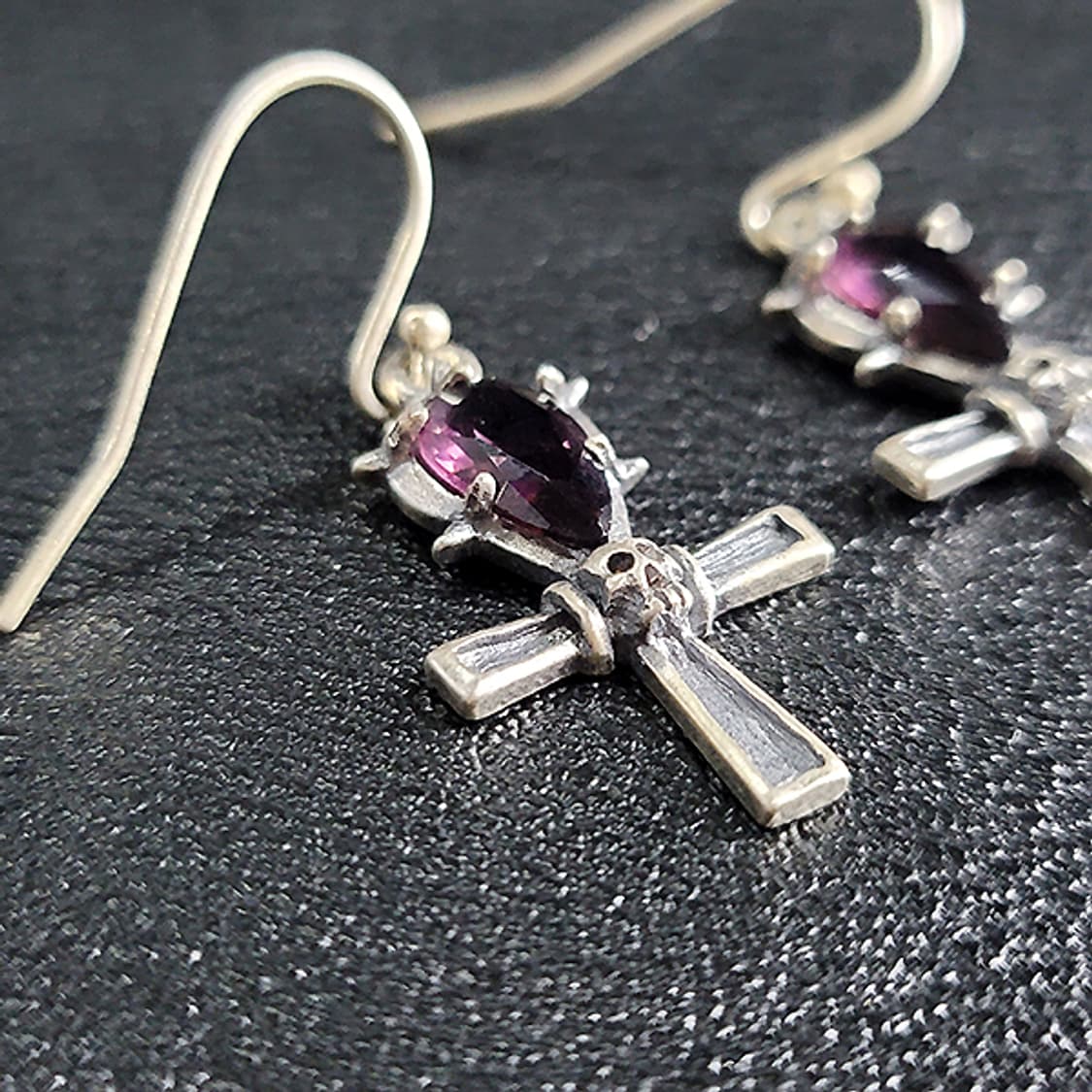 데스 페탈 실버 귀걸이 피어싱 은 남자 여자 명품 고딕 앙크 해골 십자가 상품이미지2