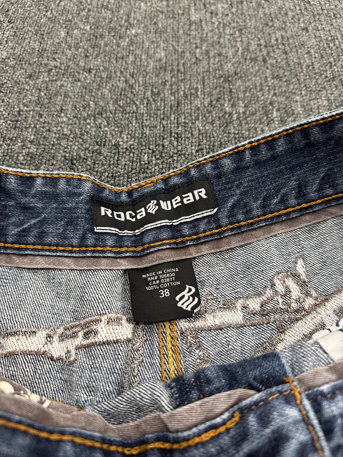 ROCAWEAR 로카웨어 자수 포인트 올드스쿨 힙합 와이드 데님팬츠 상품이미지3