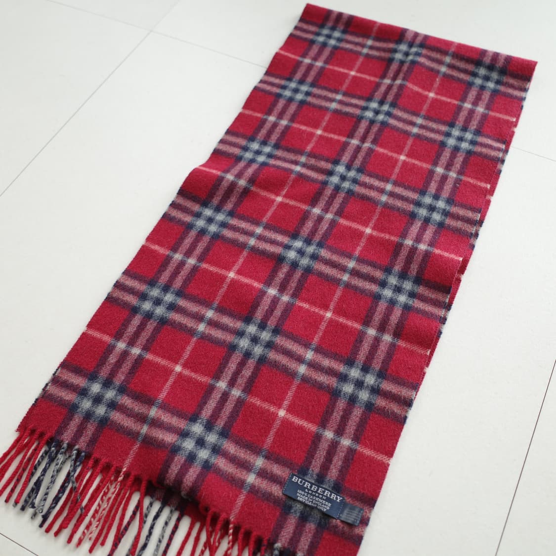 영국 생산 100% 캐시미어 버버리 체크 레드 머플러 상품이미지3