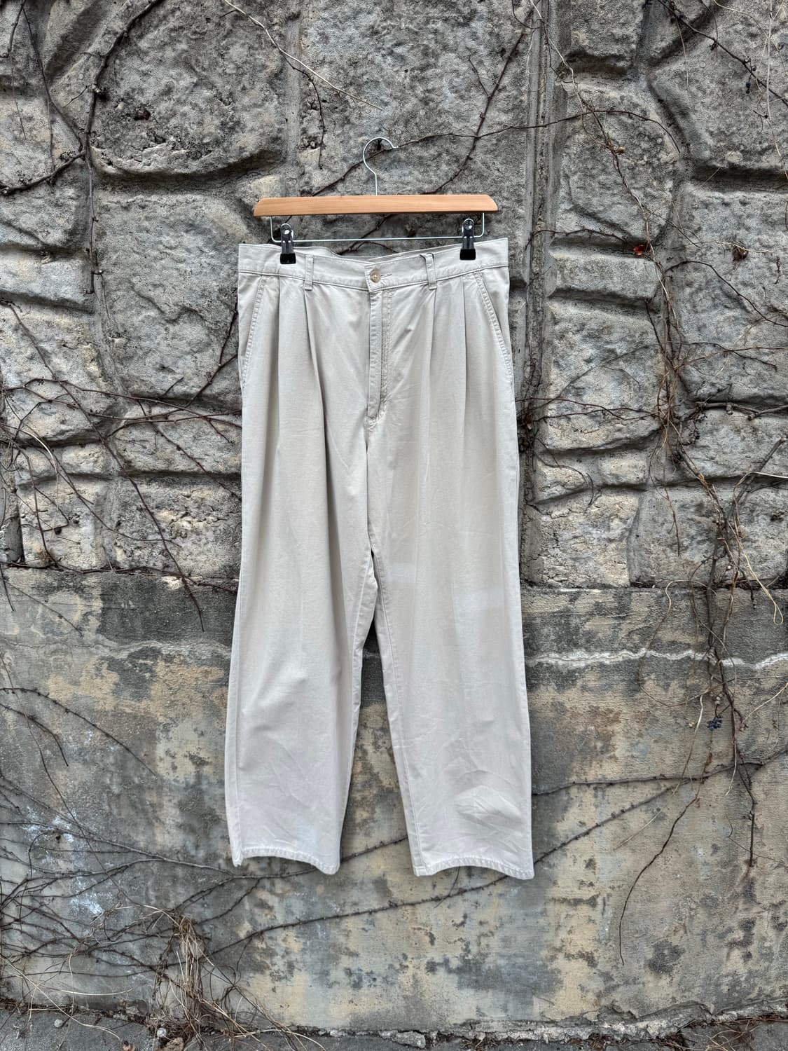 80s 엘엘빈 빈티지 포플린코튼 트로픽웨이트 투턱 치노 팬츠 상품이미지1