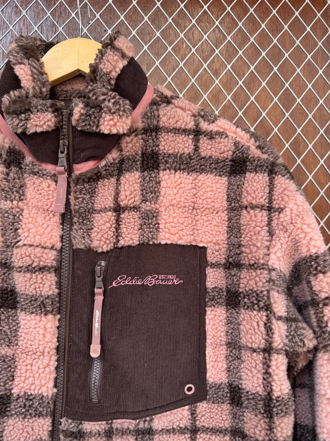 에디바우어 체크 헤비 핑크 플리스 뽀글이 후리스 자켓 M 상품이미지2