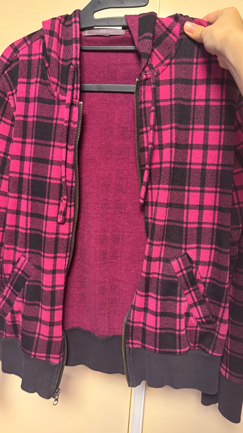 핑크 검정 체크 후드집업  상품이미지1