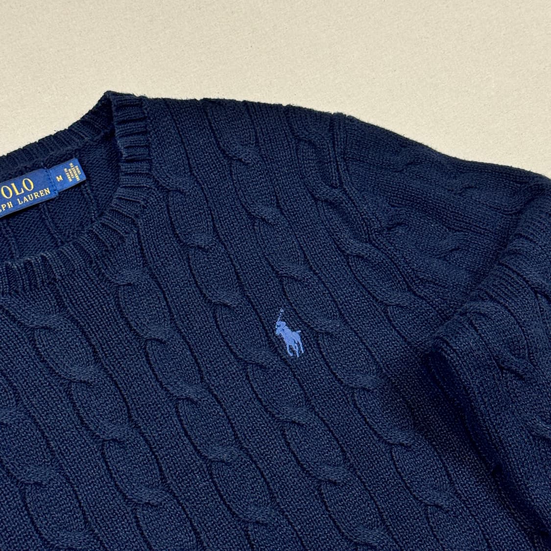 M) 폴로 랄프로렌 코튼 케이블 꽈배기 라운드넥 니트 네이비 상품이미지4