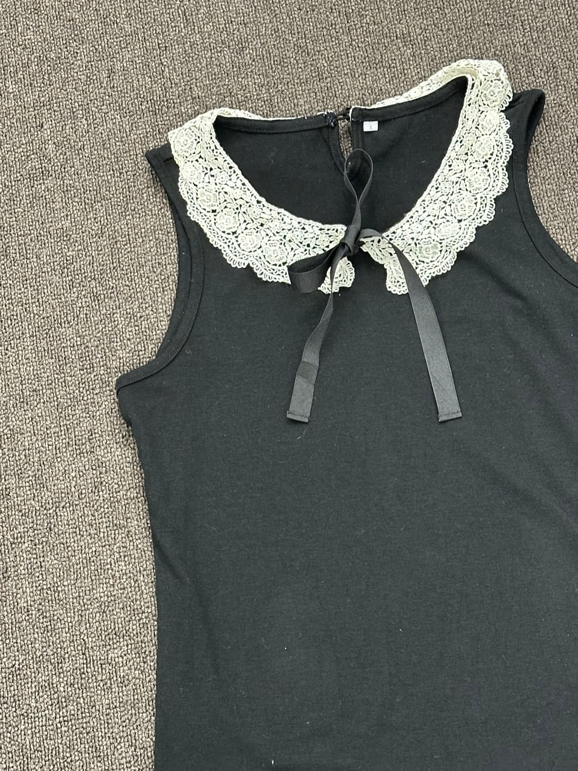 L)Japanese vintage 여성 레이스 리본 디테일 블랙 나시  상품이미지3