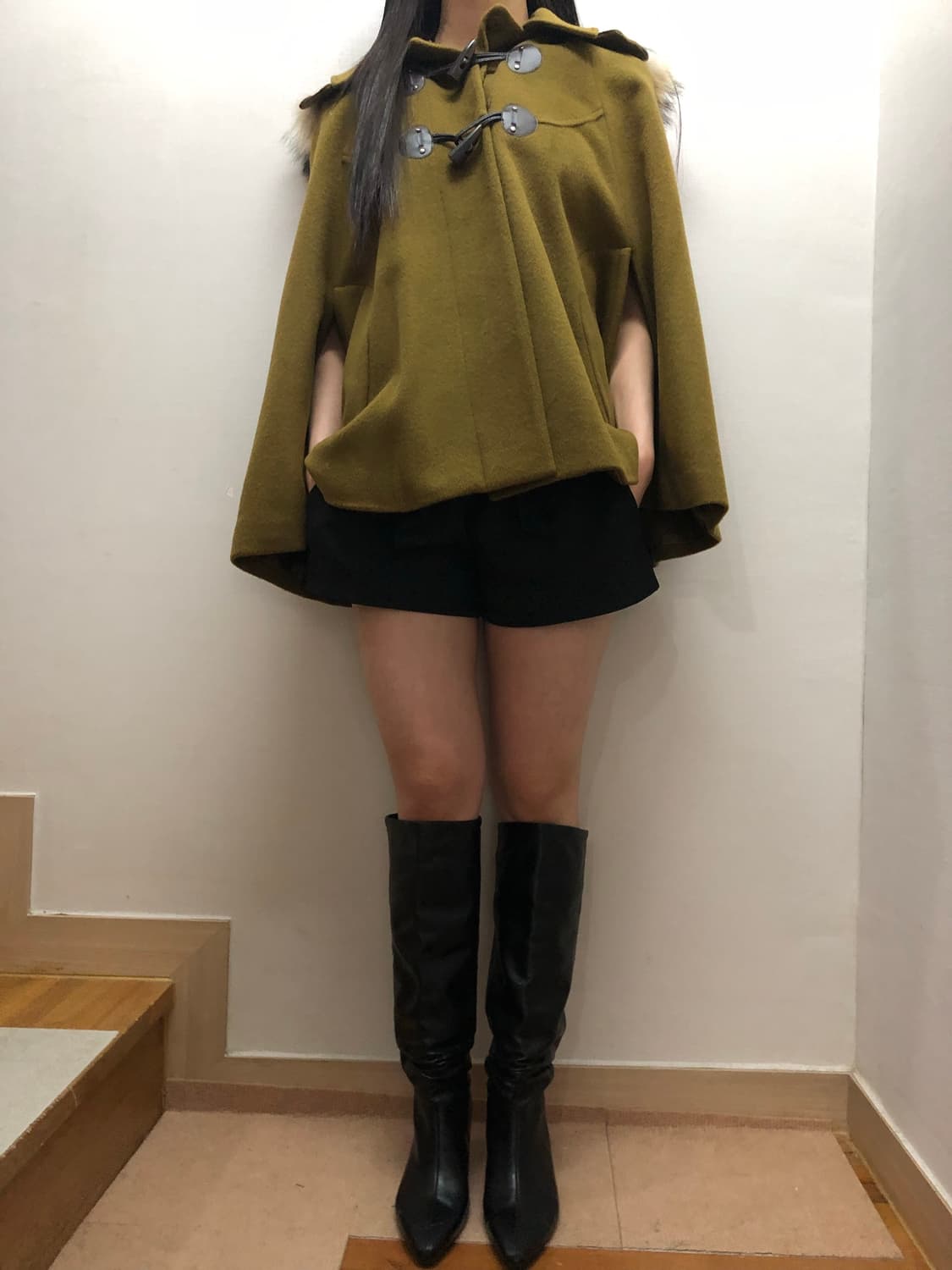 빈티지 올리브 그린 더플 울 케이프 상품이미지5