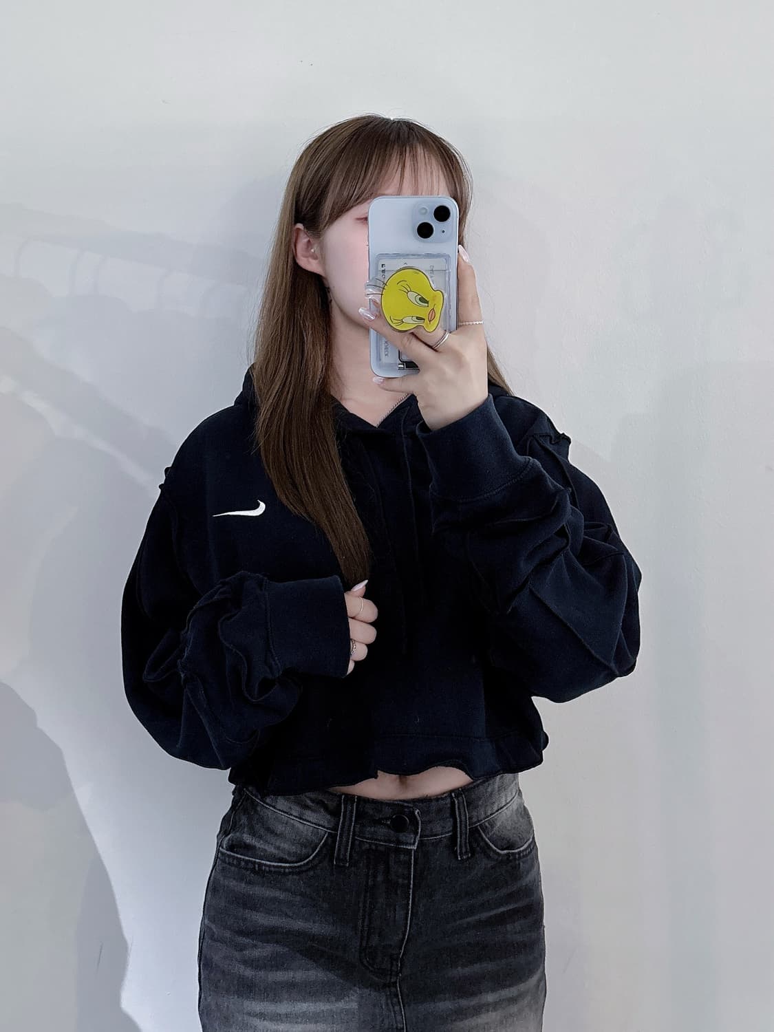 나이키 스우시 스티치 크롭 후드 상품이미지1