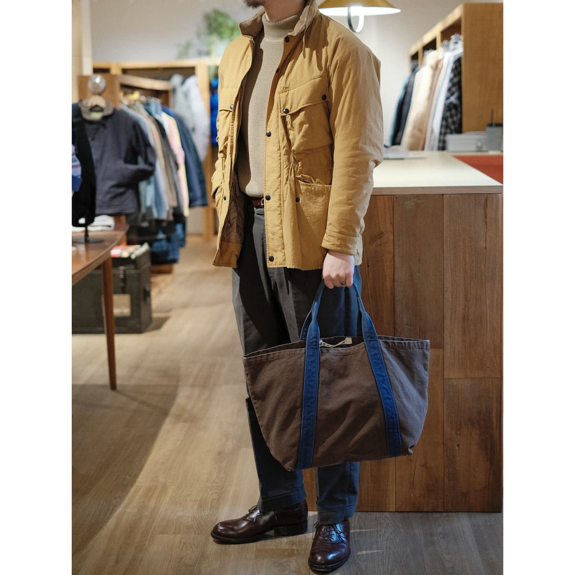 45rpm 브라운/블루 캔버스 토트백 상품이미지2