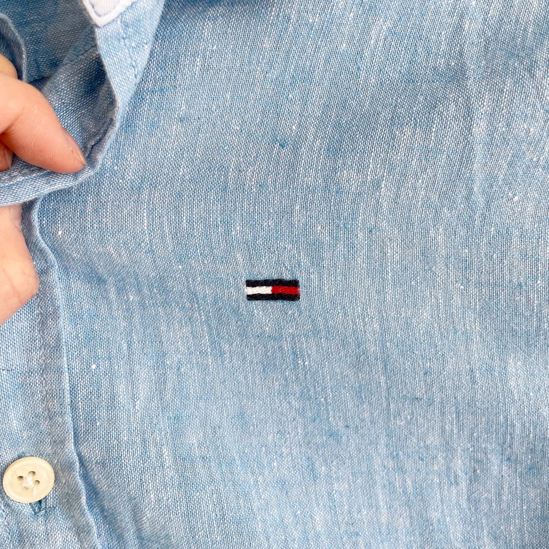 F2 타미힐피거(Tommy Hilfiger) 스카이 블루 린넨 셔츠 M사 상품이미지4