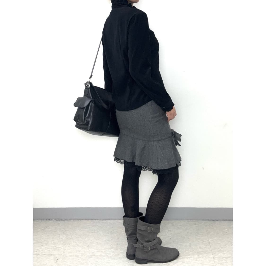 빈티지 차콜 미디 스커트 상품이미지3