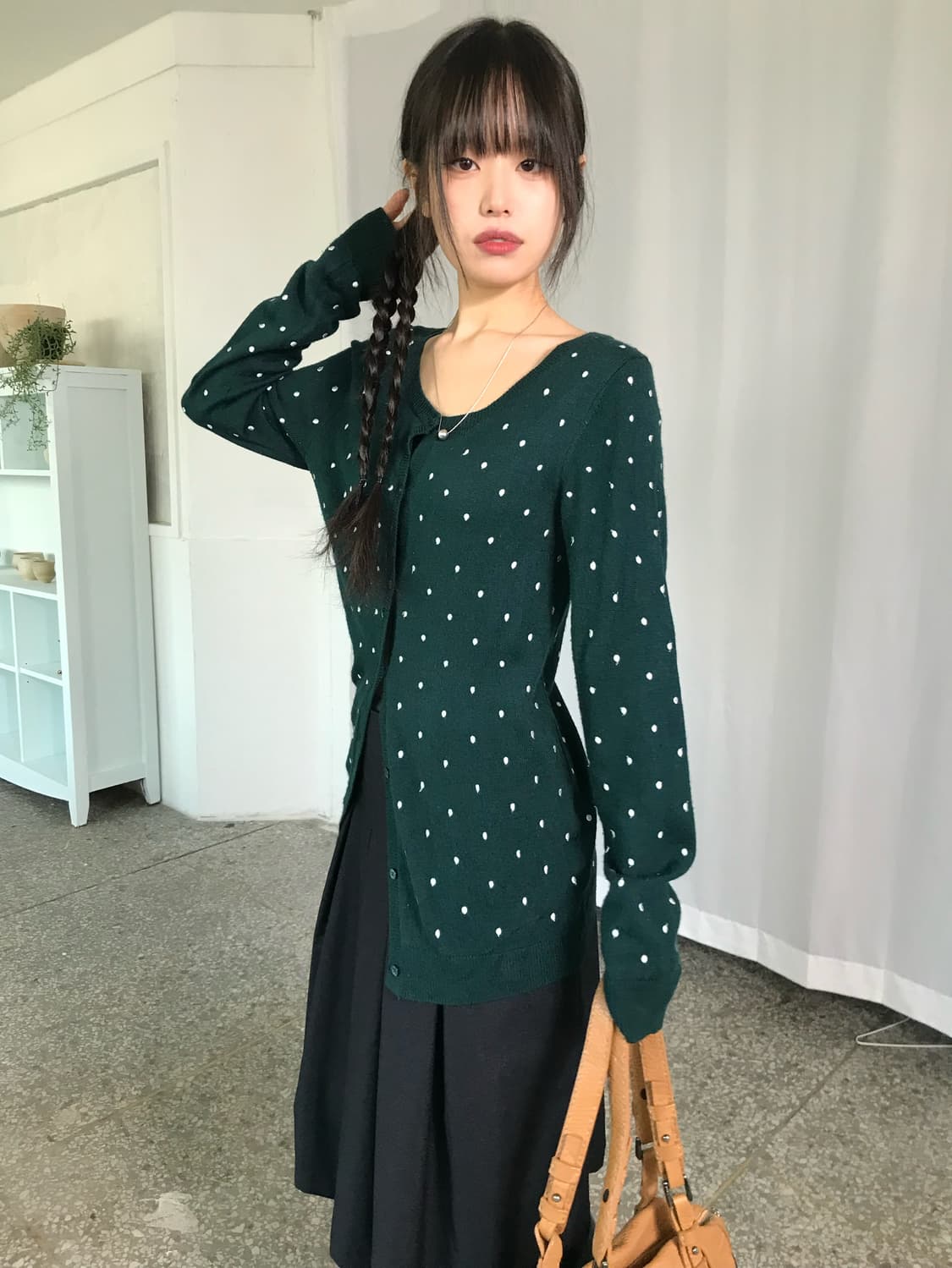 그린 도트 가디건 상품이미지4
