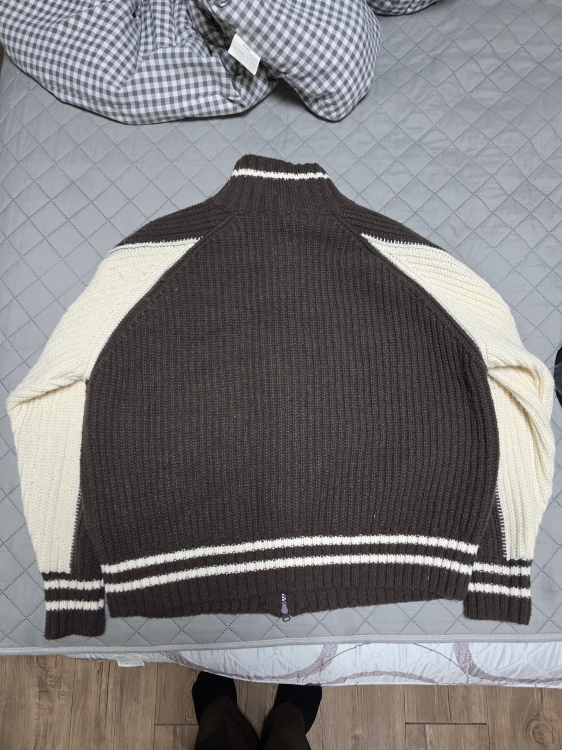 [L] 에잇세컨즈 브라운 배색 니트 집업 가디건 투웨이 상품이미지3