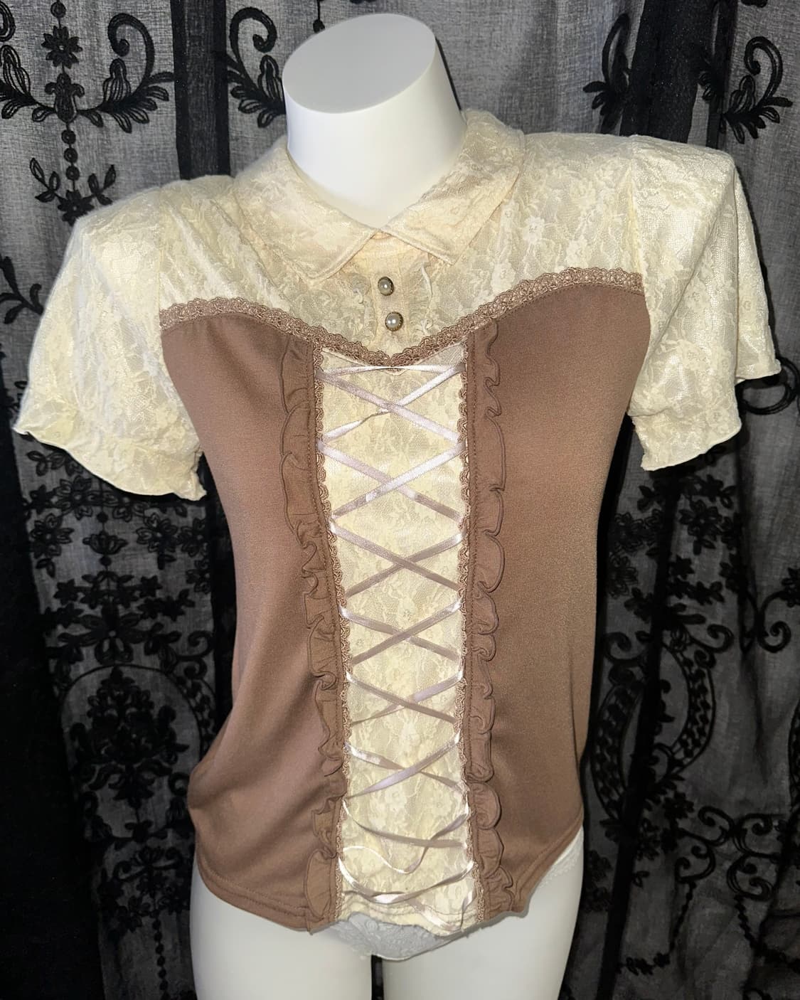 Brown+Ivory Lace Blouse 상품이미지2