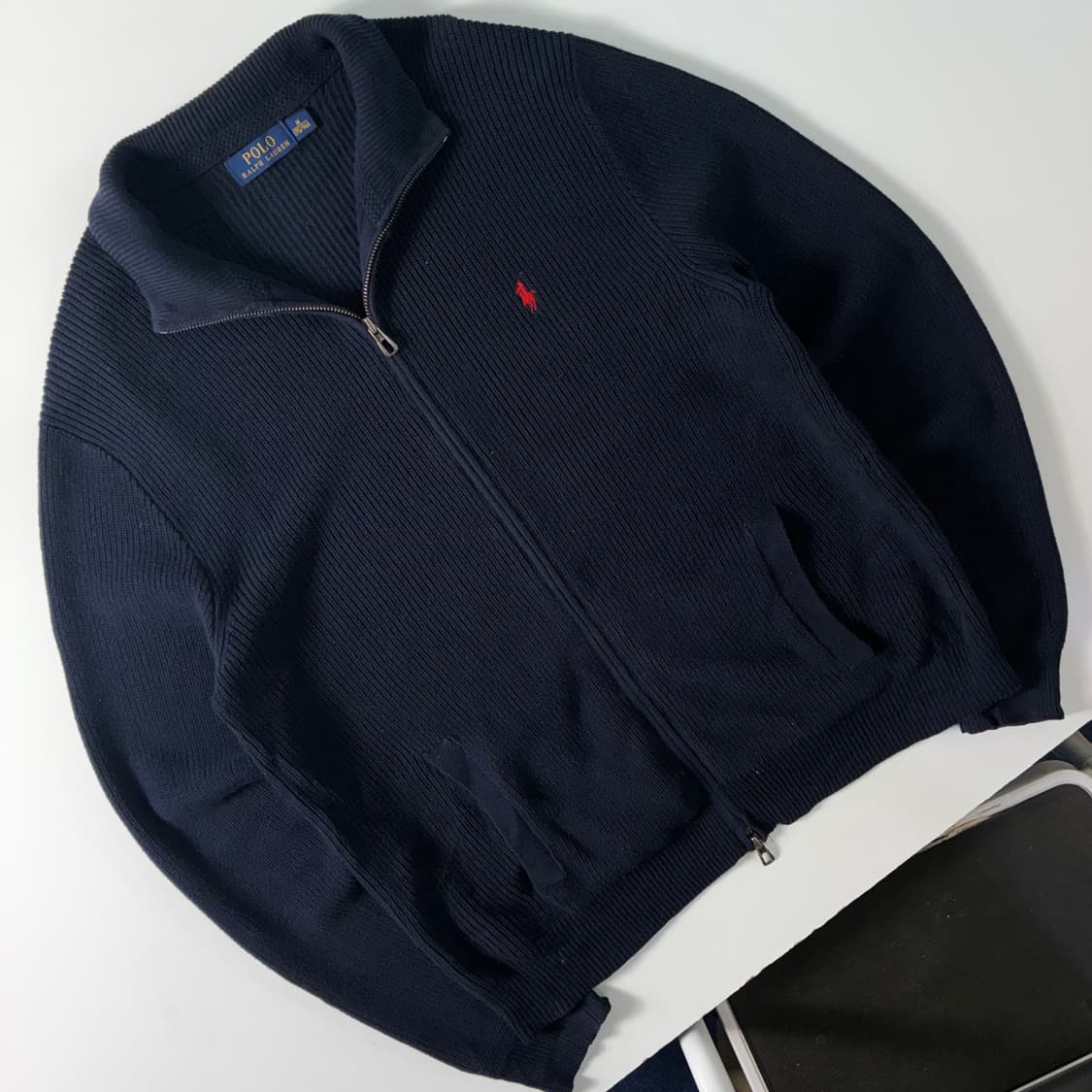 Polo  폴로 랄프로렌 자수 코튼 네이비 투웨이 니트 집업 상품이미지2