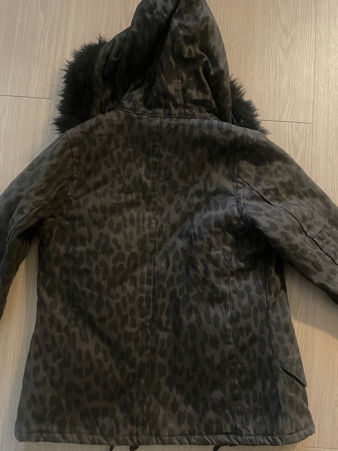 빈티지 레오파드 퍼 후드 야상 점퍼 상품이미지2