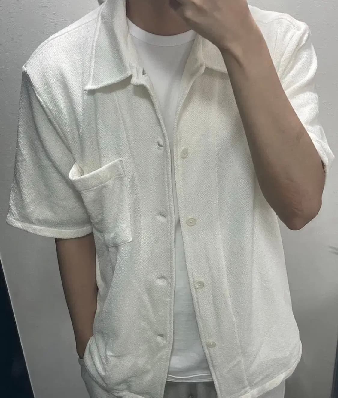 아워레거시 박스 셔츠 숏슬리브 화이트 부클레 상품이미지1