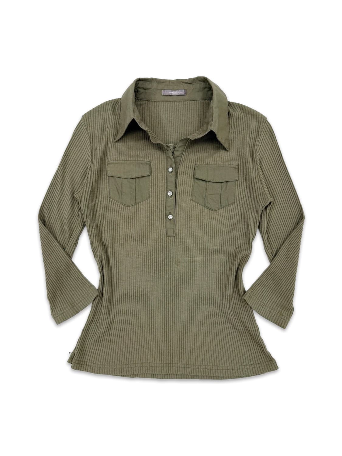 빈티지 associer 카키 포켓 라인 하프단추 긴팔티 상품이미지1