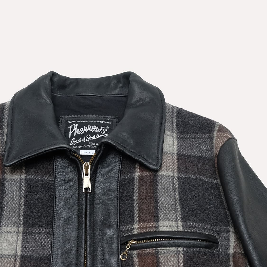 40s wool plaid combi cowhide jacket 상품이미지4