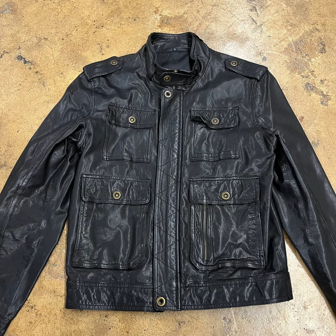 [정품/95] 블랙 가죽 포켓 자켓 b16 상품이미지3