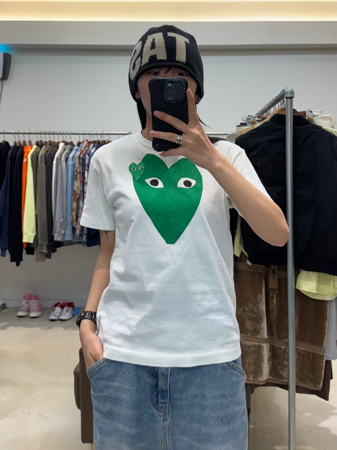 꼼데가르송 그린 더블 하트 티셔츠 상품이미지5