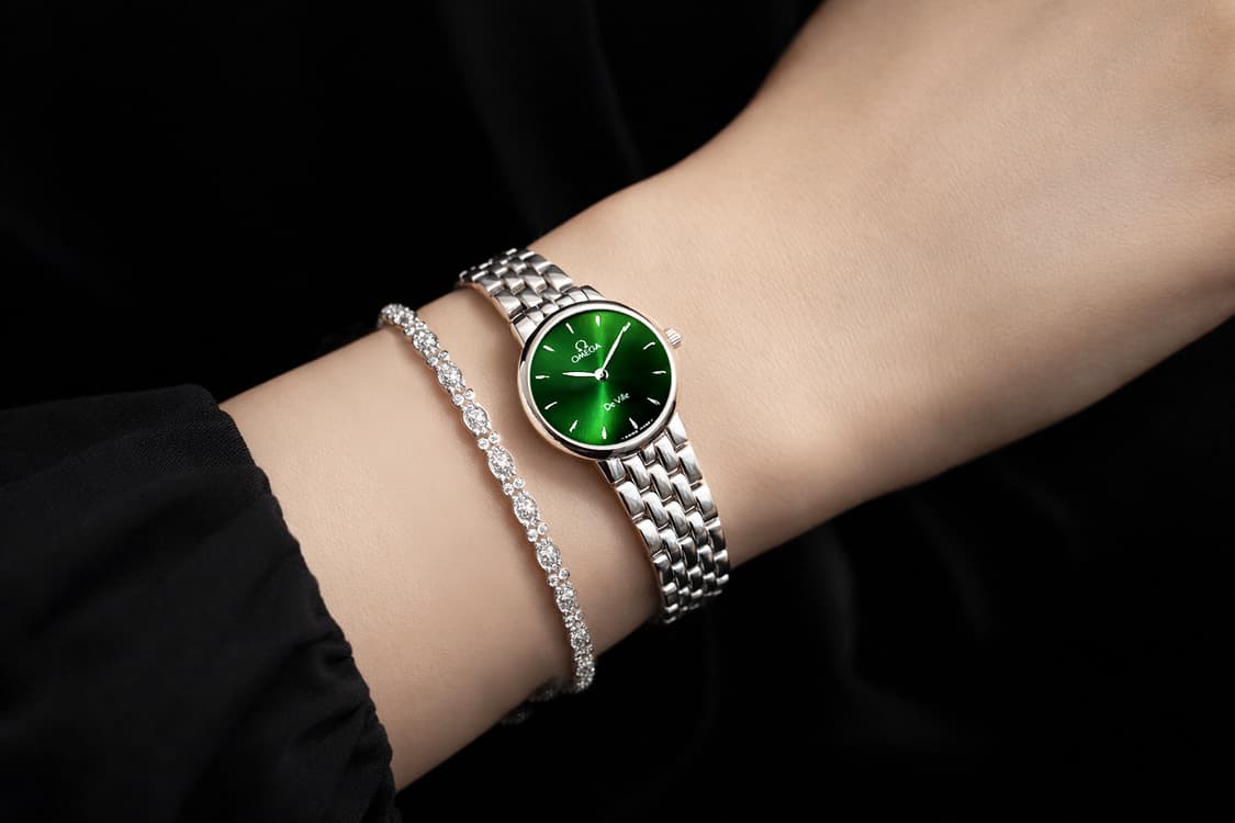 오메가 드빌 그린 다이얼 여성용 스틸밴드 시계 상품이미지6