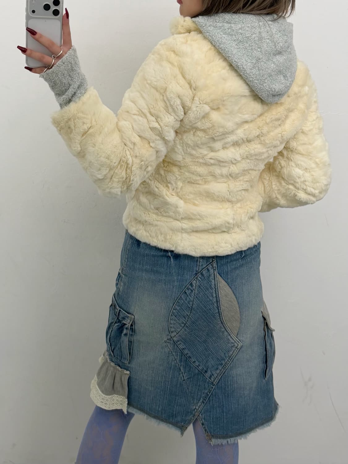 스웻 프릴 디테일 데님 패치 스커트 상품이미지6