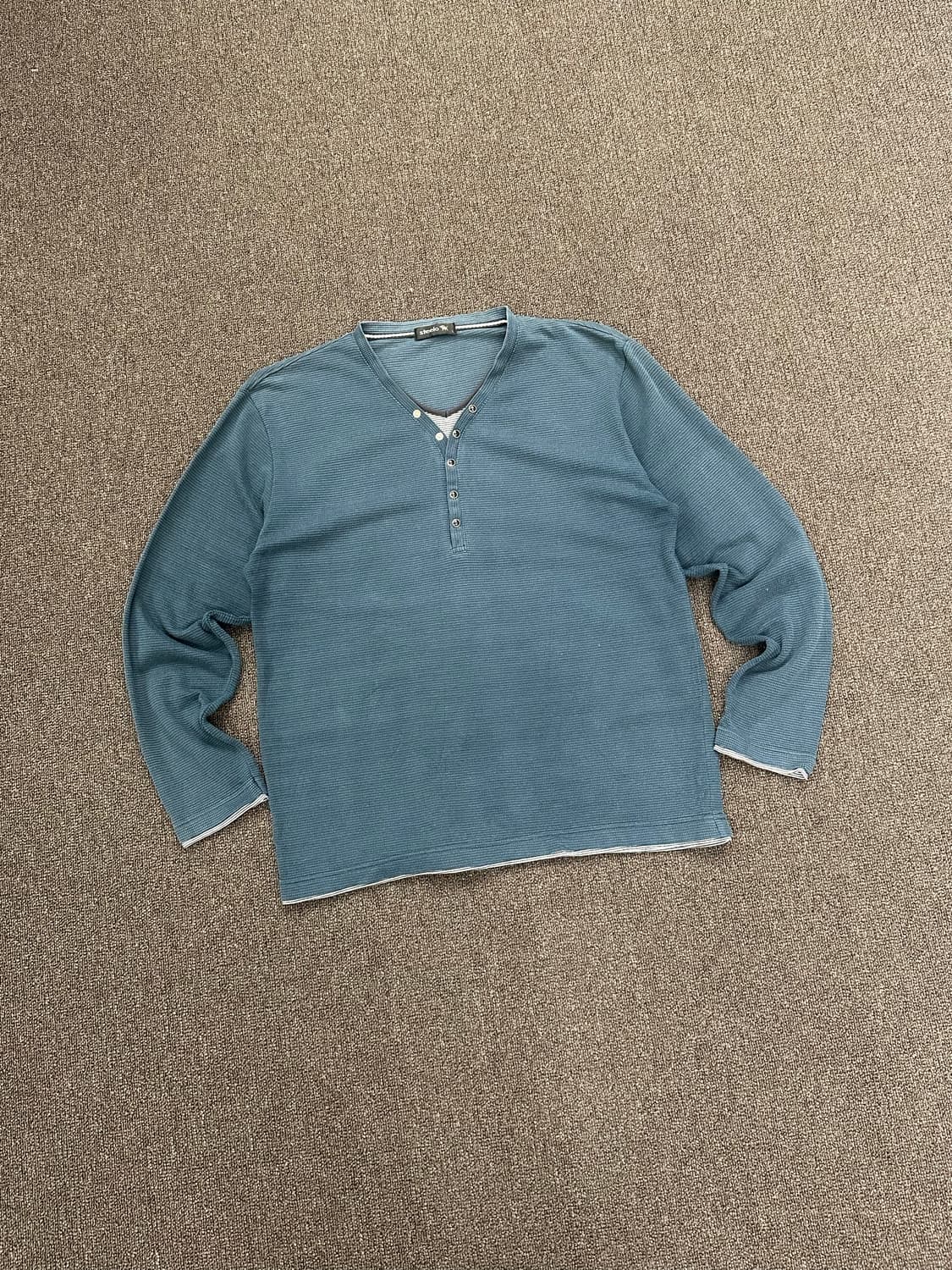 L)Steel vintage 블루 네이비 와플 헨리넥 롱슬리브 상품이미지1