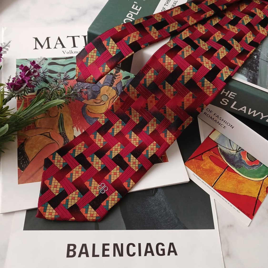 발렌시아가 실크 레드 기하 패턴 넥타이 9.5cm A+등급 E726 상품이미지3