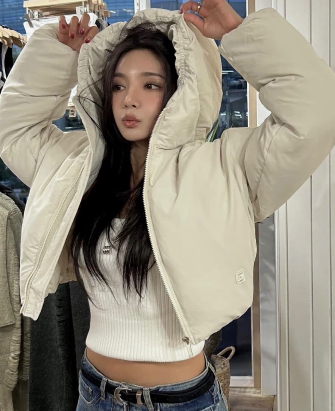 마지막내림)글로니 다운 푸퍼 자켓 아이보리 상품이미지1