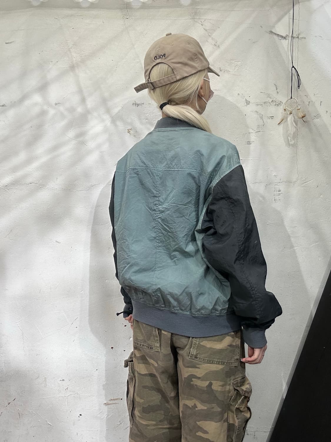 일본 빈티지 그린 배색 코치 바시티 자켓 M 상품이미지3