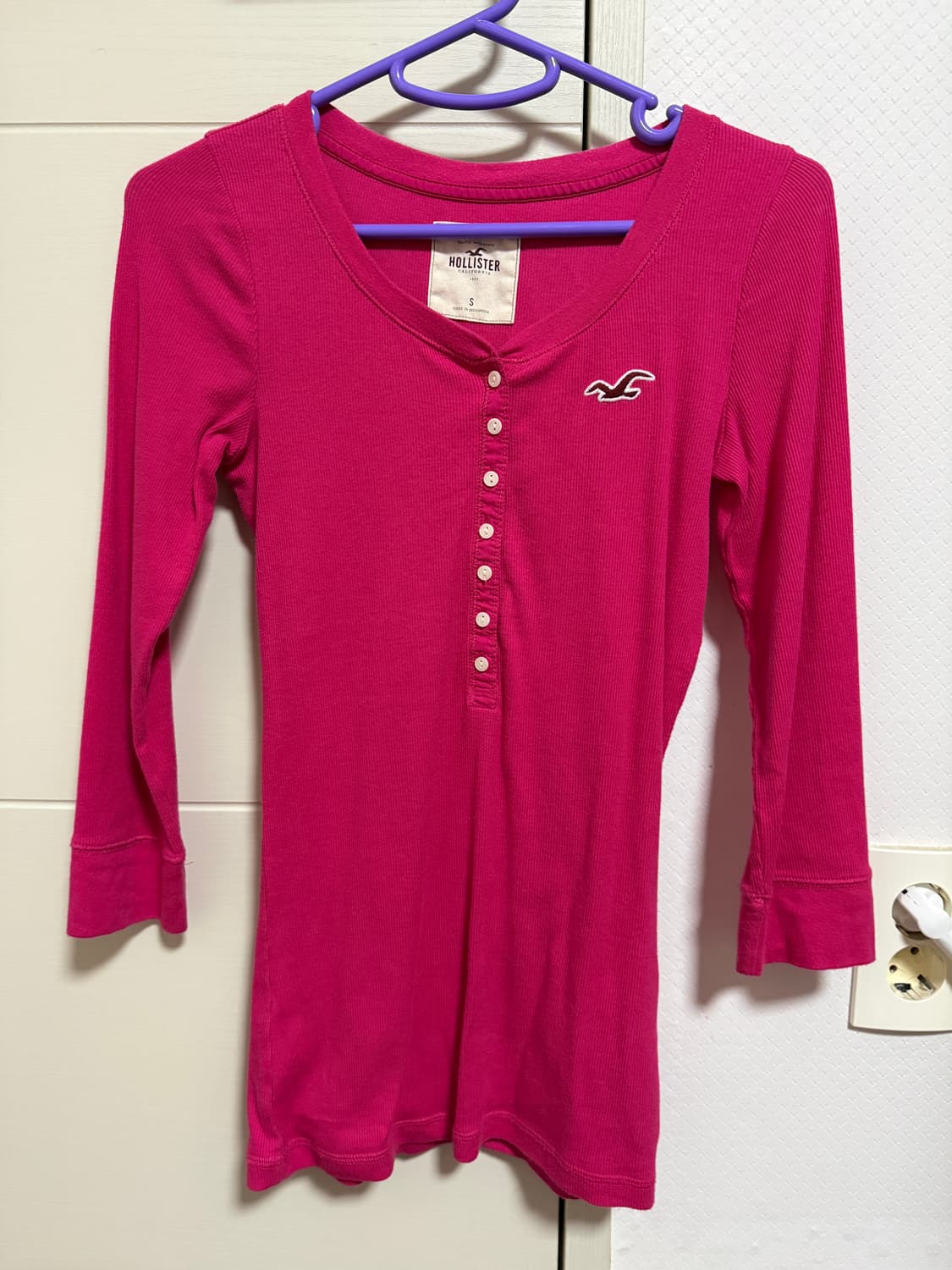 y2k 홀리스터 딱붙 7부 골지 티셔츠 상품이미지1