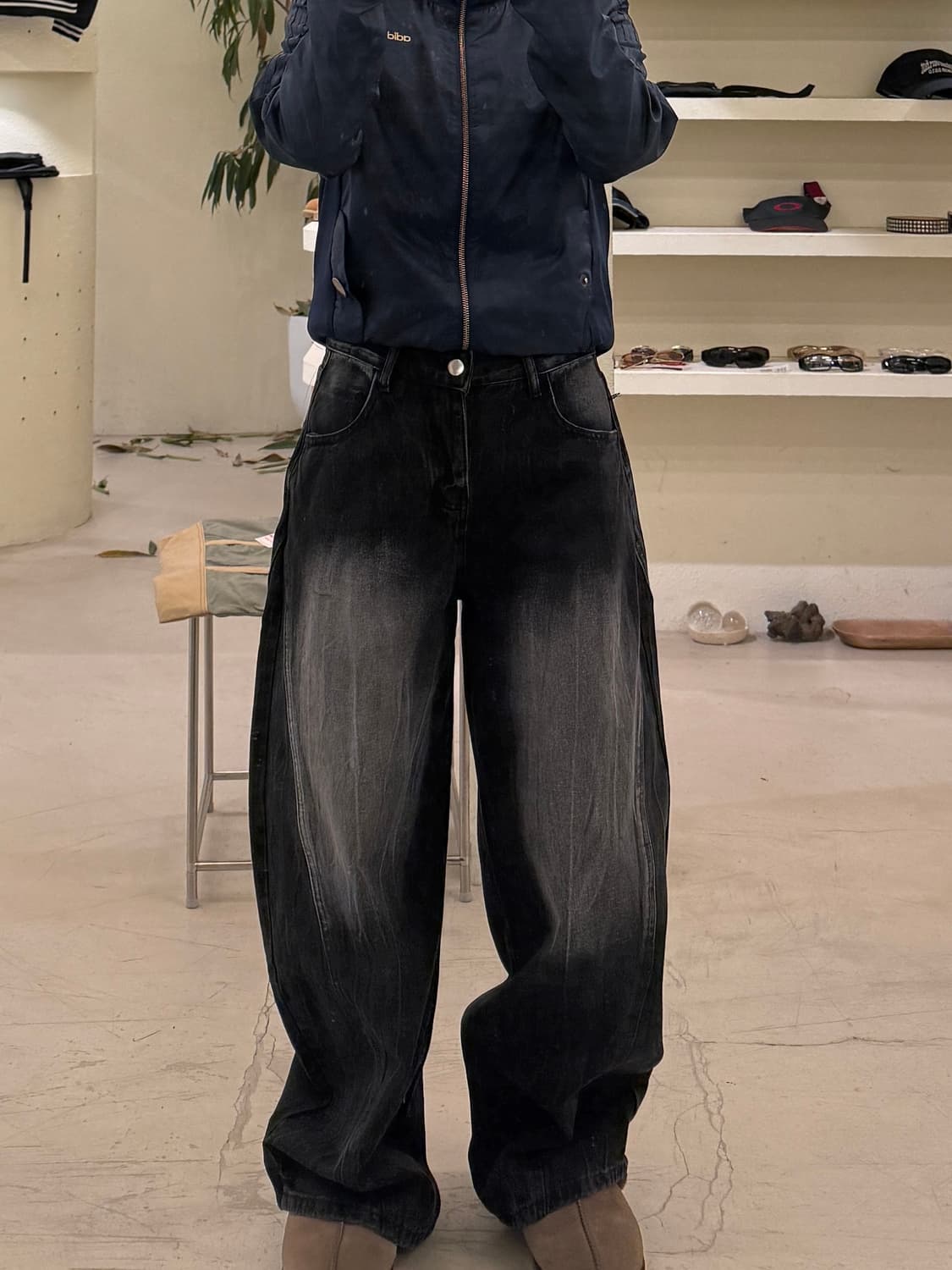 그레이 워싱 데님 벌룬 팬츠 U553 상품이미지1