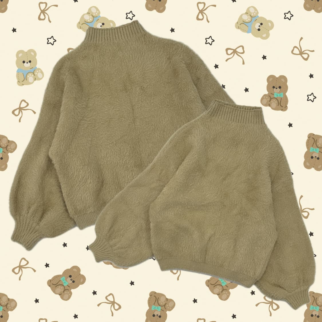 ☕️라떼갸루 크림 앙고라st 폭닥 니트☕️ 벌룬소매 루즈핏 목폴라 니트 상품이미지1