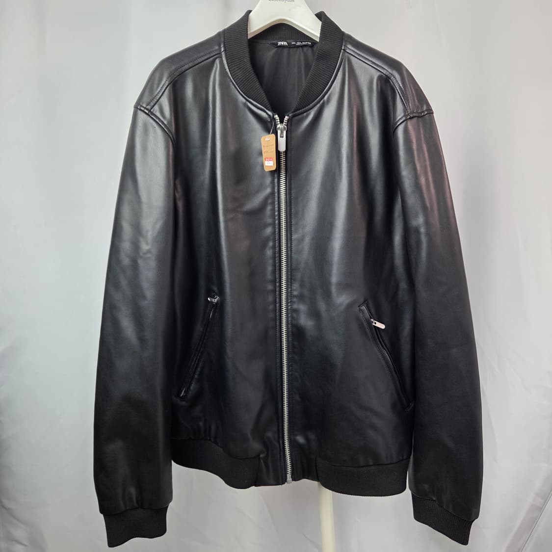 남 77 자라 A급 에코 레더 봄버 블루종 가죽 자켓 상품이미지1