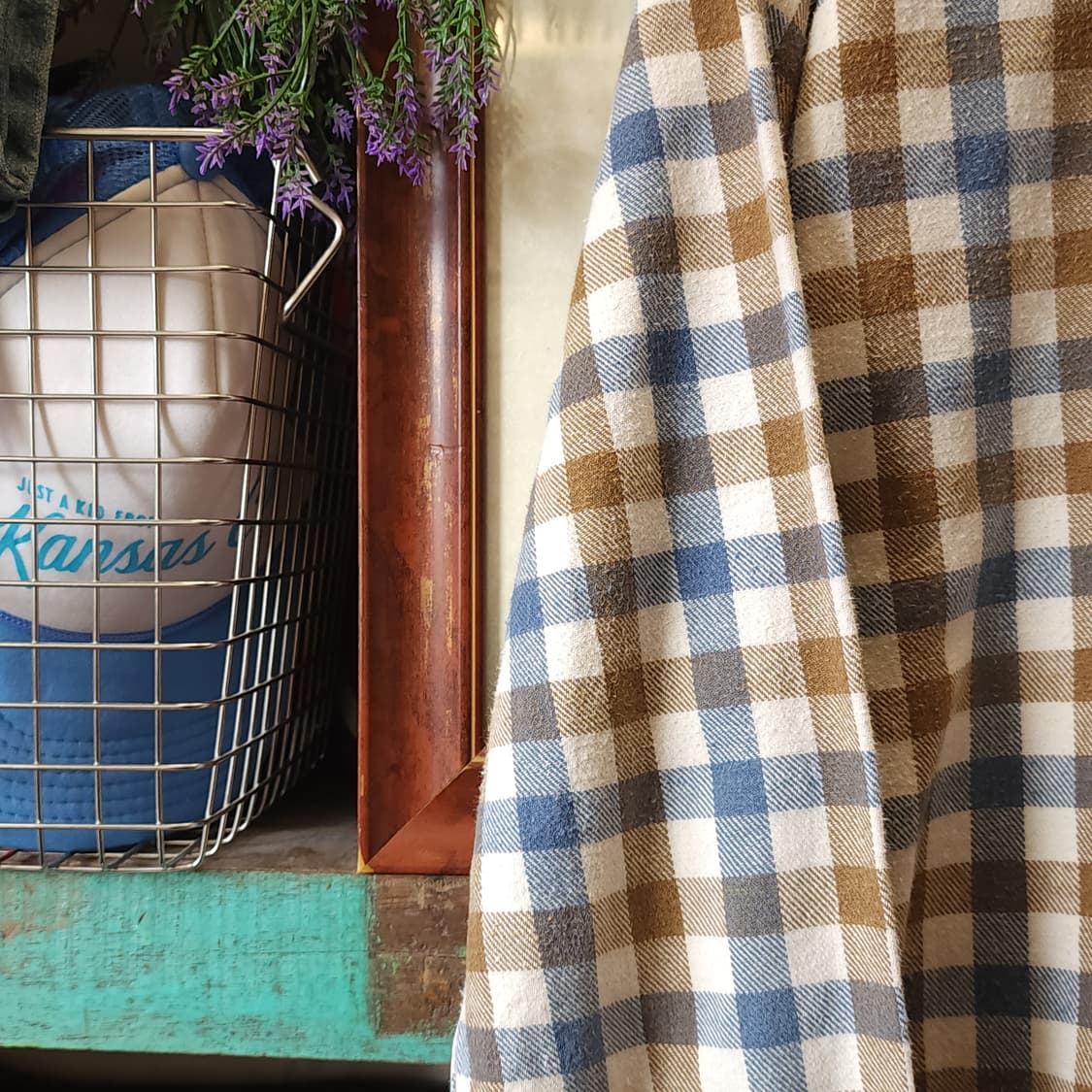 90s 아메리칸 빈티지 체크셔츠 헤비 플란넬 워크셔츠 블루 브라운 L 상품이미지4