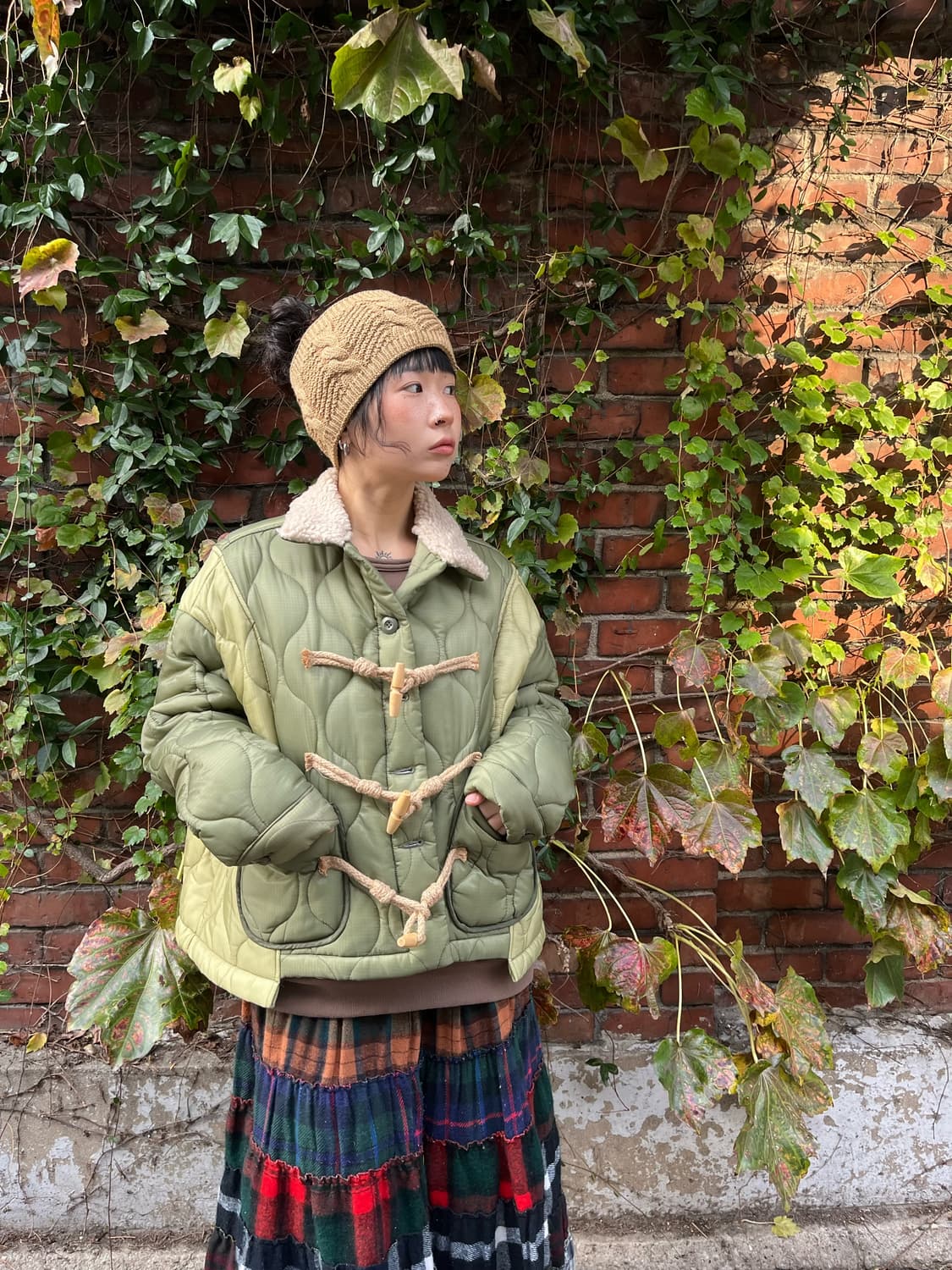 카키 패티 퀼팅 더플 디자인 아우터 상품이미지2