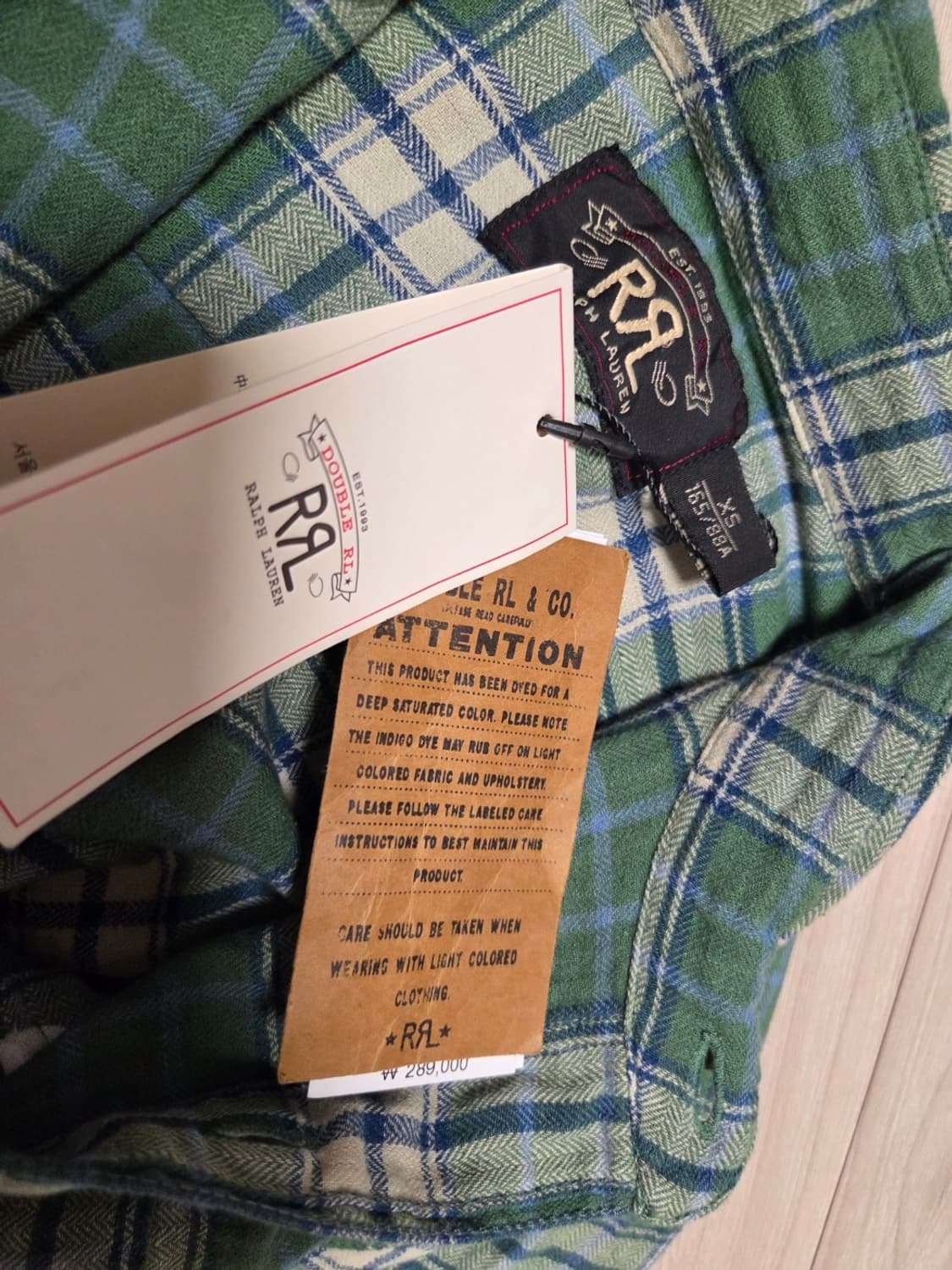 RRL 더블알엘 워크 그린 체크 셔츠 XS (새제품) 상품이미지2