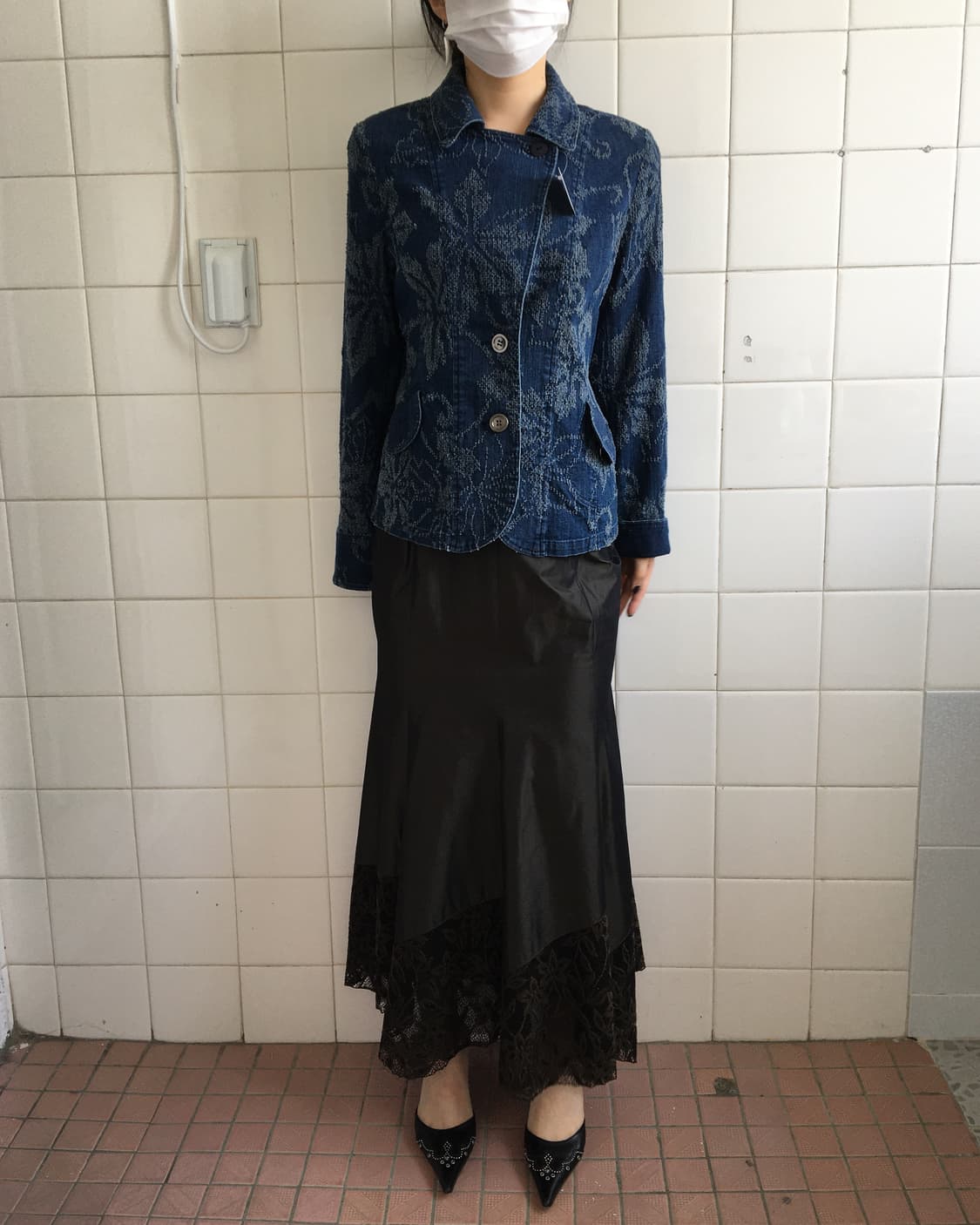 Leaf pattern point denim jacket 상품이미지1