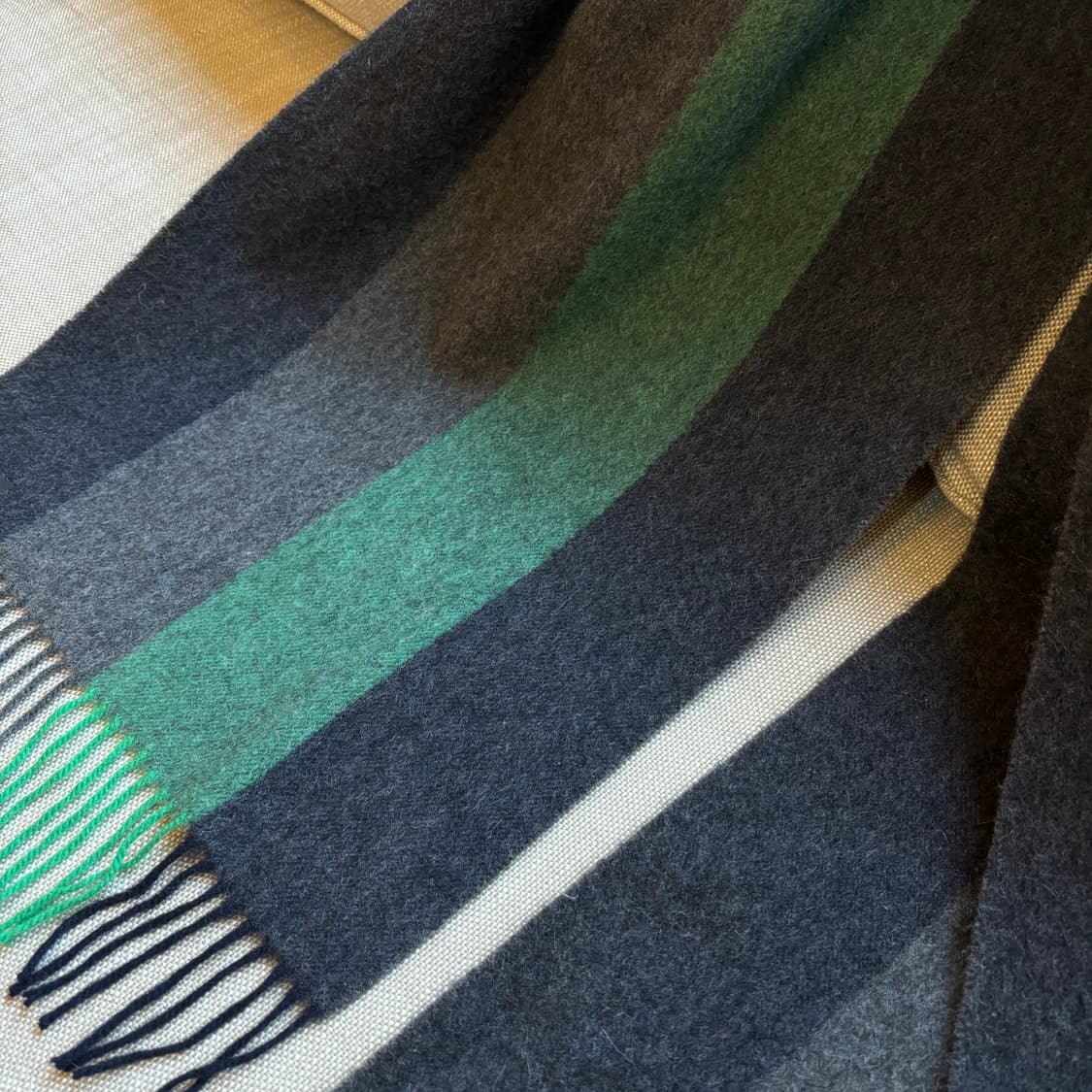 필립 르 백 캐시미어 100 % 머플러 그린 블랙 배색 상품이미지8