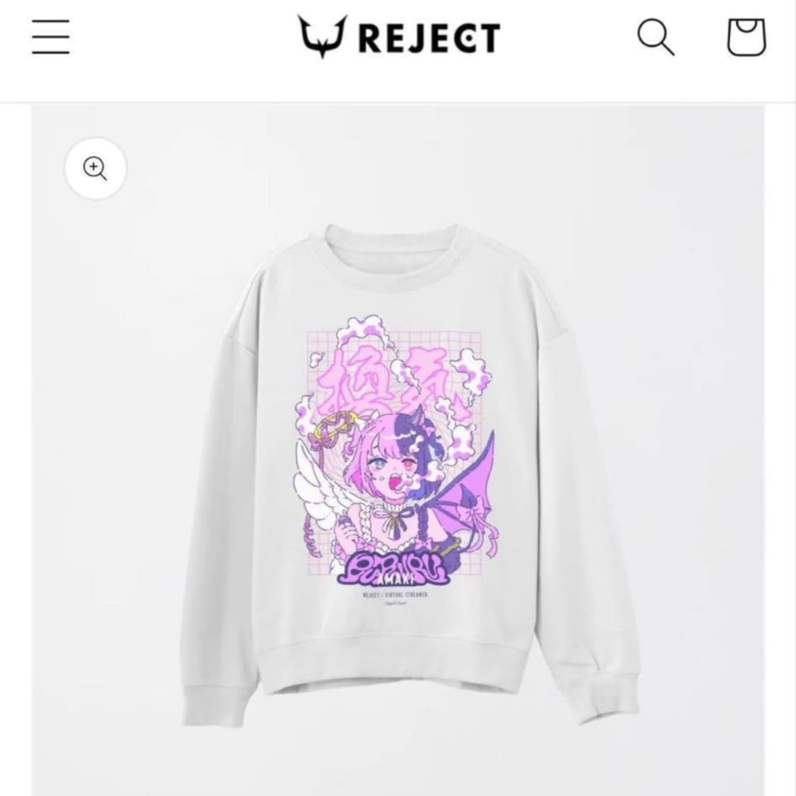 Reject 天鬼ぷるる 아마키푸루루 버튜버 굿즈 맨투맨 지뢰계 상품이미지1