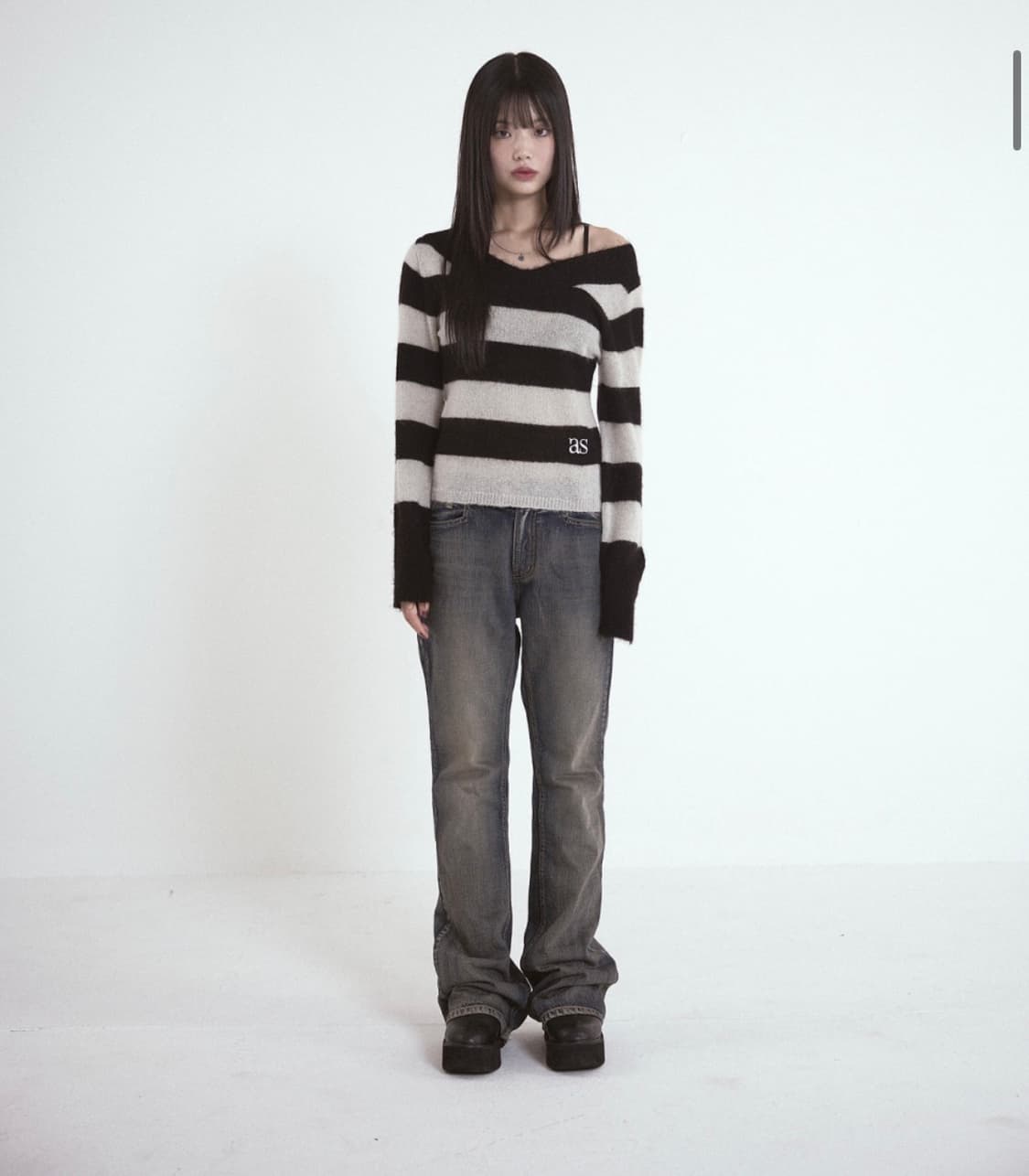 애즈온 포니 스트라이프 니트 black 상품이미지2