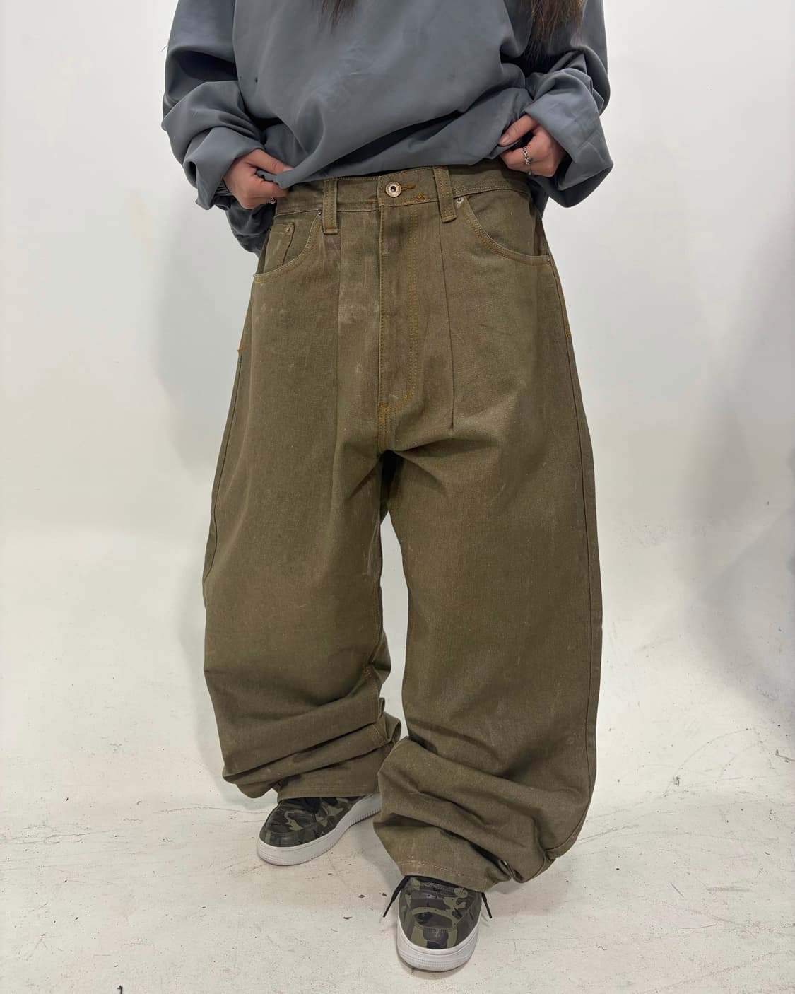 90s 빈티지 브라운 데님 와이드 핀턱팬츠 상품이미지2