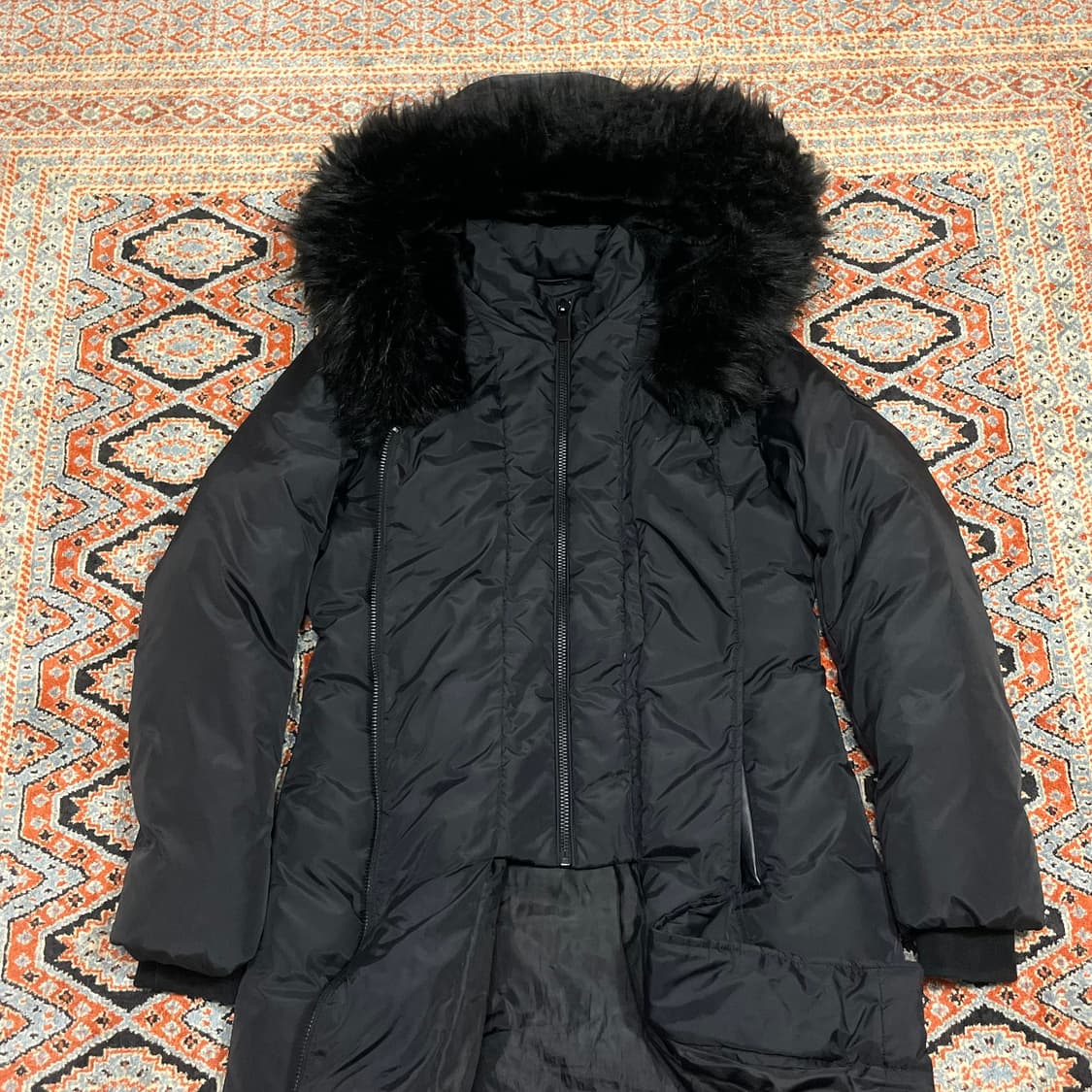 DKNY 블랙 더블지퍼 덕다운 롱패딩 여성XS 상품이미지2