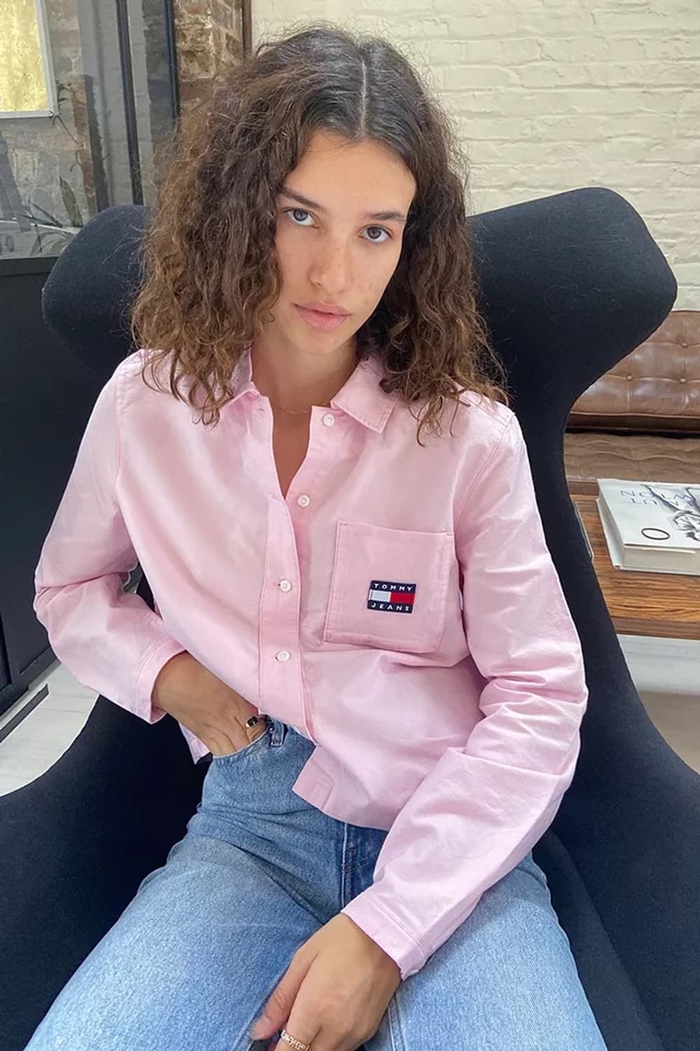 TOMMY JEANS 타미진스 여성 핑크 셔츠 M 상품이미지1