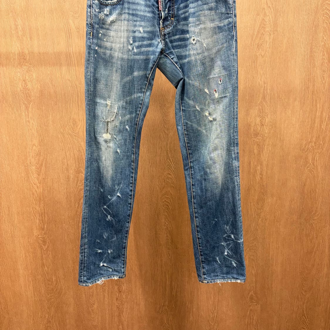 디스퀘어드 2 데님 팬츠 빈티지 디스트로이드 레인보우 밴딩 디테일 블루 상품이미지5