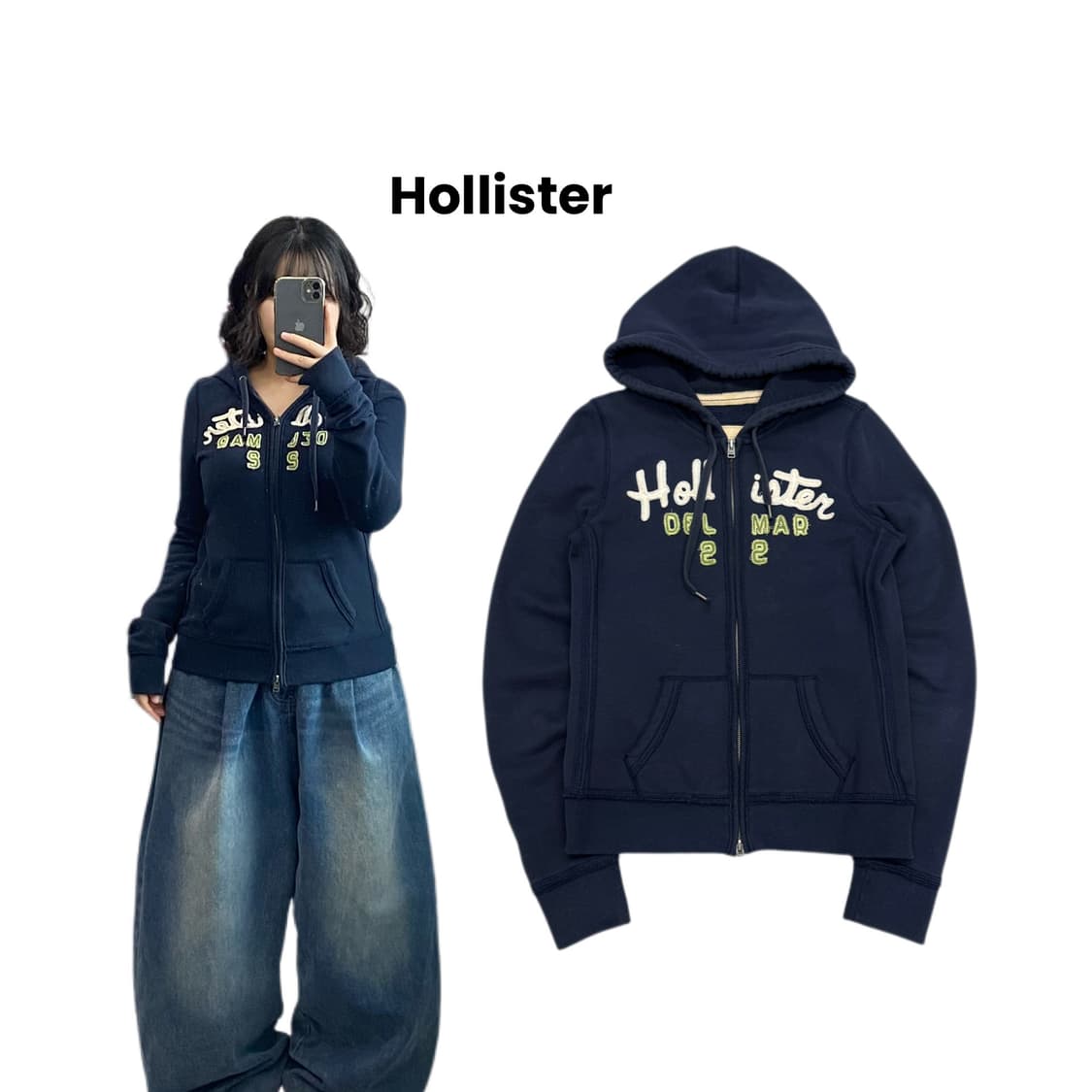 홀리스터 Y2K 아치로고 후드집업 네이비 상품이미지1