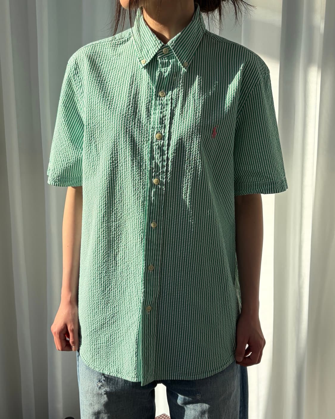 [M]폴로 랄프로렌 시어서커 클래식핏 스트라이프 반팔 셔츠 상품이미지3