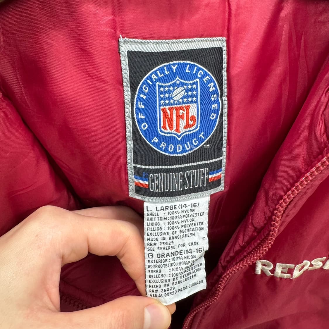 90s NFL X 워싱턴 레드스킨스 크롭 후드 점퍼 버건디 옐로 배색 상품이미지7