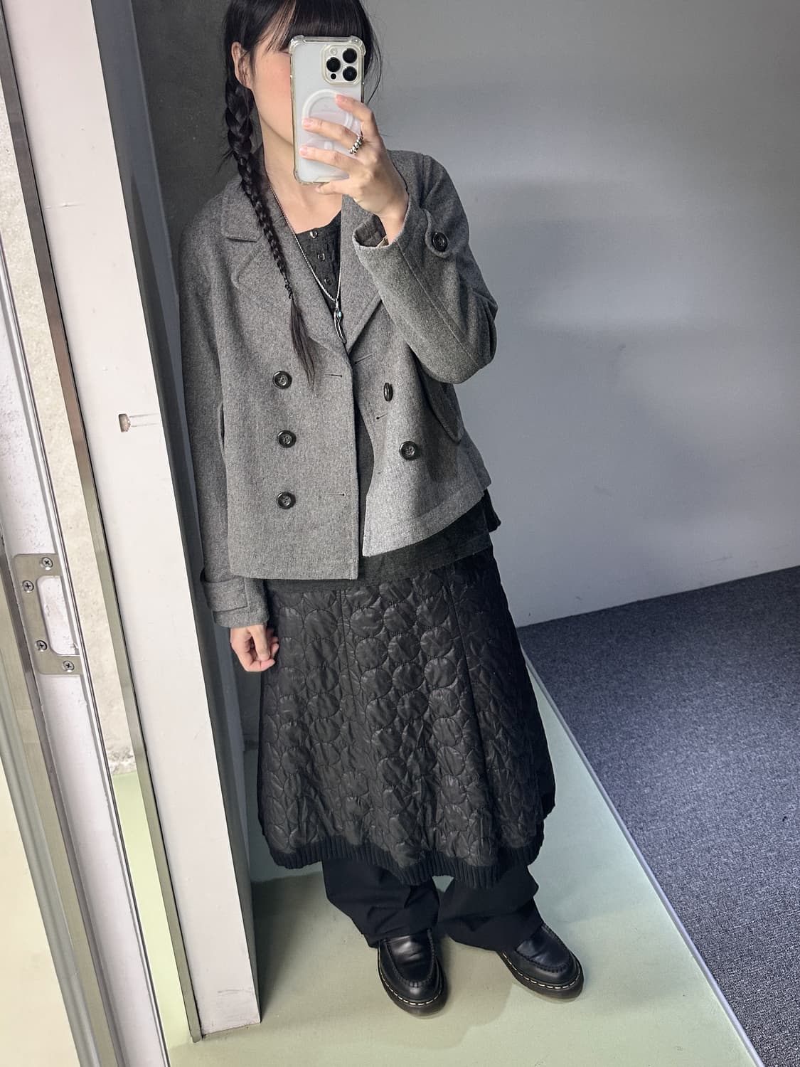 gray wool double short jacket 상품이미지3